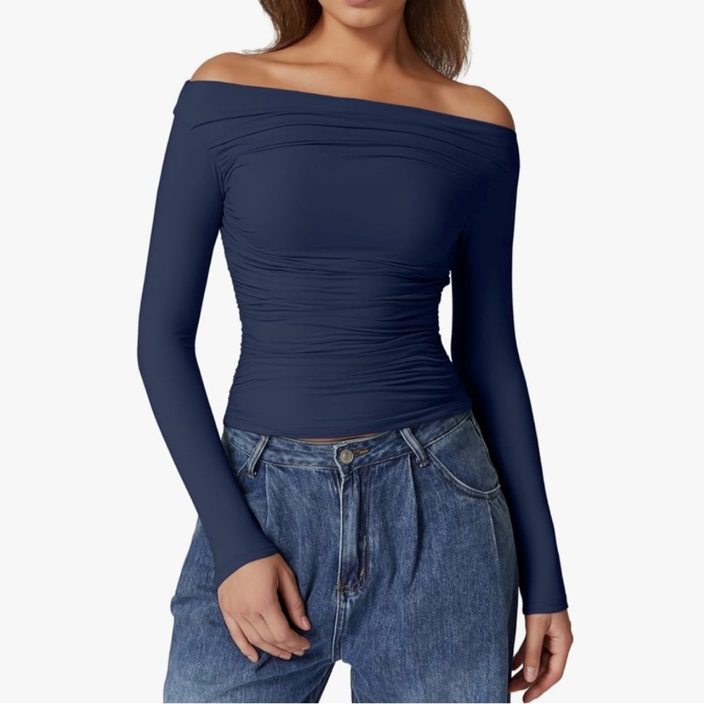 Elegant Navy Off-Shoulder Top